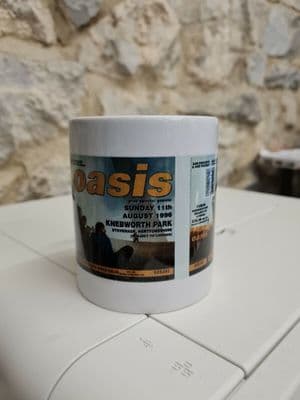 Oasis Knebworth Sunday ticket 1996 Liam Noel Gallagher Bonehead Guigsy Cup Mug