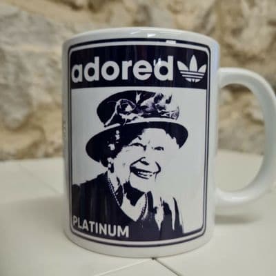 Queen Adored Cup Mug HRH Elizabeth E-R Platinum Jubilee celebration mug