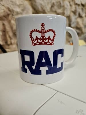 RAC logo mug cup retro vintage nostalgia 1970s logo The Royal Automobile Club