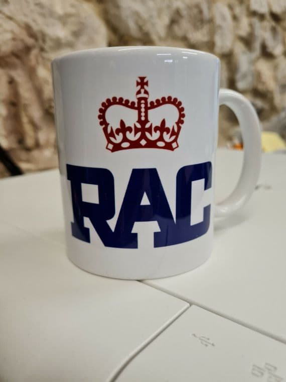RAC logo mug cup retro vintage nostalgia 1970s logo The Royal Automobile Club