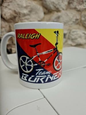 Raleigh Team Burner BMX logo cup mug Skyway Mongoose GT Bikes 1980s