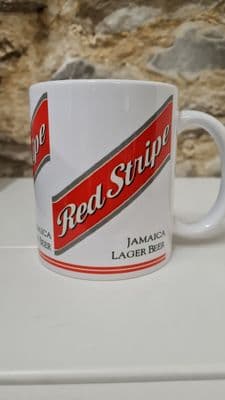 Red Stripe Lager mug cup Retro design Jamaica lager beer