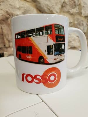 Rosso logo and livery bus mug cup buses Rossendale Transdev transport