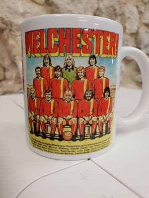 Roy of the Rovers 1970s era Cup Mug featuring Roy Race Melchester Rovers Team