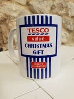 Tesco Value Christmas Present Cup  Mug funny daft gift no frills 80s 90s