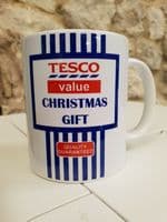 Tesco Value Christmas Present Cup  Mug funny daft gift no frills 80s 90s