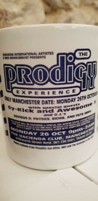 The Prodigy Hacienda Cup Mug 90s Rave Flyer XL Recordings Keith Flint Fac 51