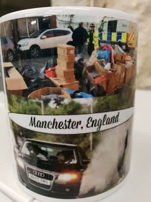 Visit Manchester Tourist Postcard Cup Mug funny sarcastic gift Madchester