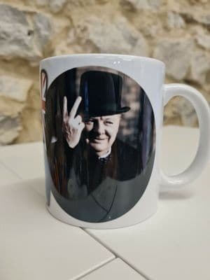 Winston Churchill mug / cup V Peace Salute Prime Minister World War 2