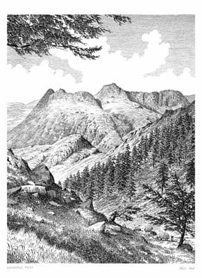 Unframed Wainwright Print - Langdale Pikes