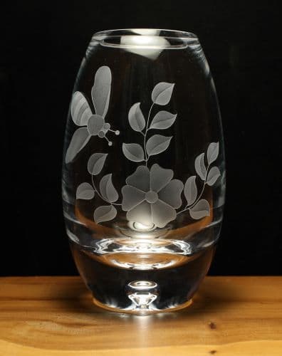 Bee & Flower Engraved Hand Made Crystal Vase 150mm