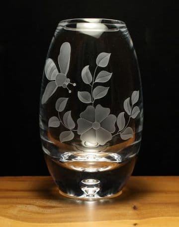 Bee & Flower Engraved Hand Made Crystal Vase 150mm
