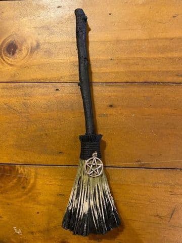Broomstick Witches Broom Cream Pentagram Charm 20cm Tall