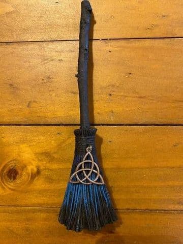Broomstick Witches Broom Dark Blue Celtic Charm 20cm Tall
