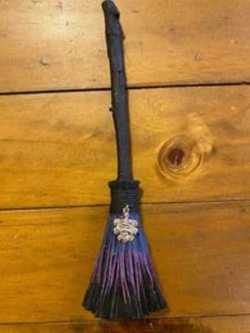 Broomstick Witches Broom Purple Green Man Charm 20cm Tall