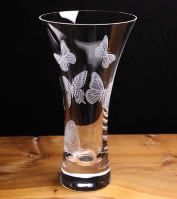 Butterflies Engraved Flared Glass Vase Small 180mm