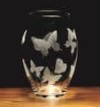 Butterflies Engraved Glass Vase 160mm