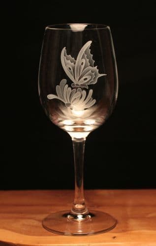 Butterfly Honeysuckle Engraved 350ml Wine Glass