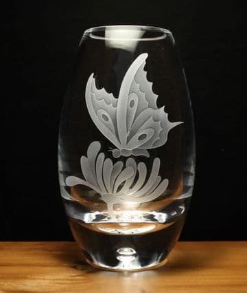Butterfly & Honeysuckle Engraved Hand Made Crystal Vase 150mm