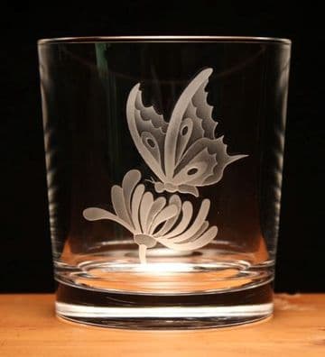 Butterfly Honeysuckle Engraved Lead Crystal Tumbler