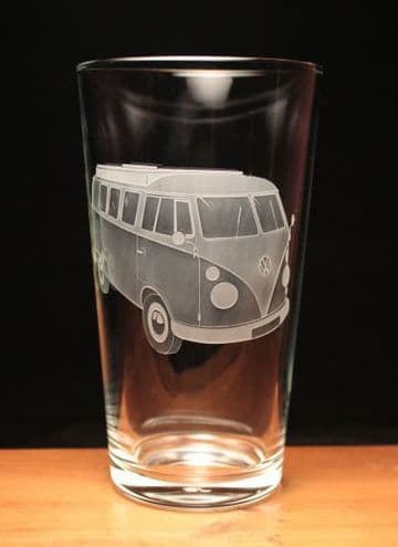 Camper Van VW Splitty Engraved Pint Beer Glass
