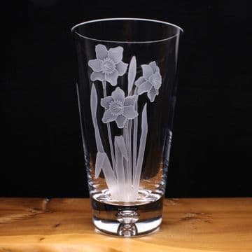 Daffodils Engraved Hand Made Crystal Glass Vase 180mm