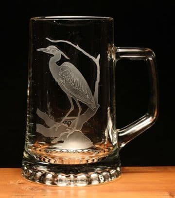 Heron Bird Engraved Glass Tankard