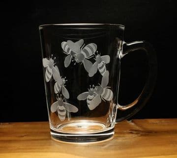 Honey Bee Engraved Glass Coffee Tea Mug Cup