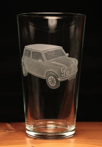 Mini Classic Car Engraved Pint Beer Glass