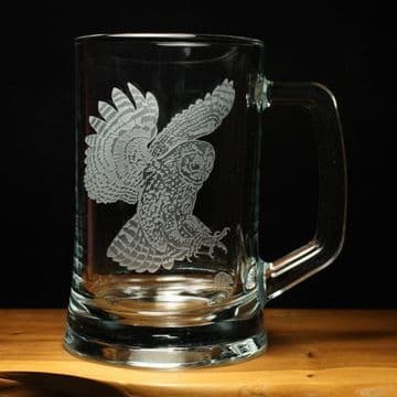 Owl Bird Engraved Glass Tankard