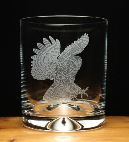 Owl Bird Hunting Engraved Glass Tumbler