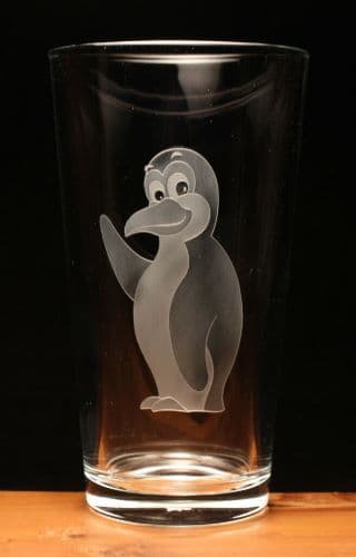 Penguin Bird Engraved Pint Beer Glass