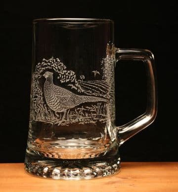 Pheasant Bird Engraved Glass Tankard