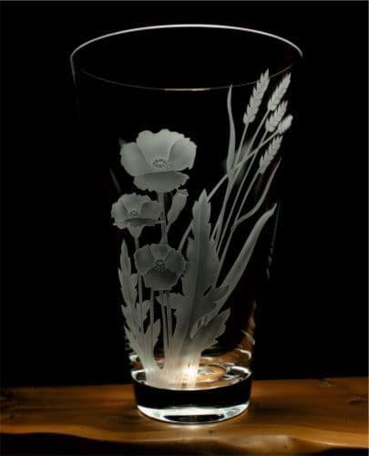 Poppies & Corn Engraved Crystal Vase 300mm