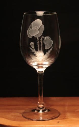 Poppy Poppies Engraved 350ml Wine Glass