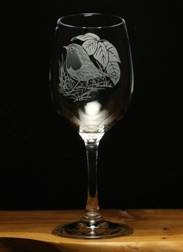 Robin Bird Engraved 350ml Wine Glass