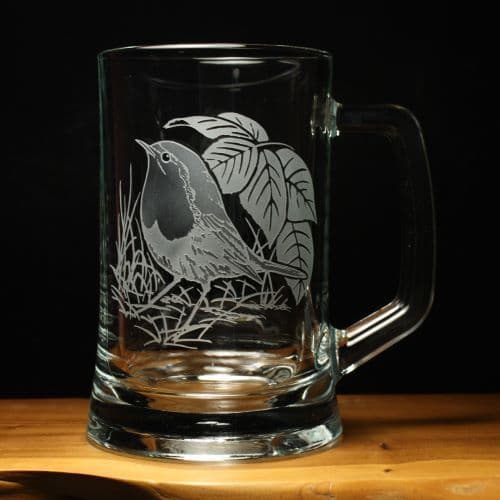 Robin Bird Engraved Glass Tankard
