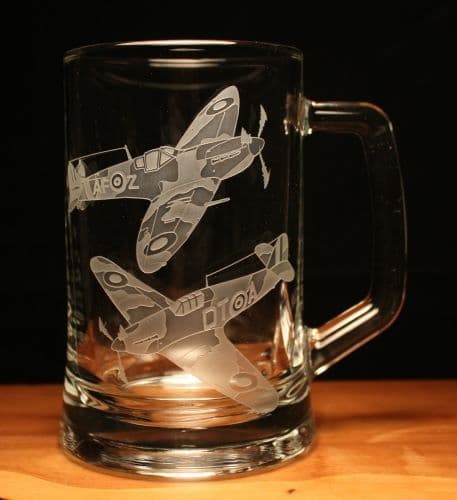 Spitfire and Hurricane Aircraft Engraved Glass Tankard