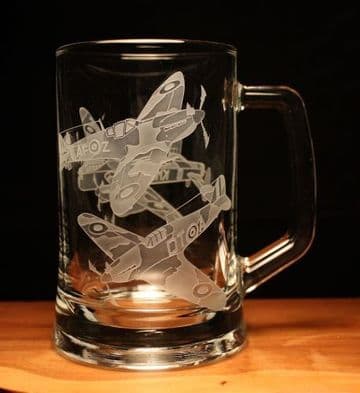 Spitfire, Hurricane and Lancaster Aircraft Engraved Glass Tankard