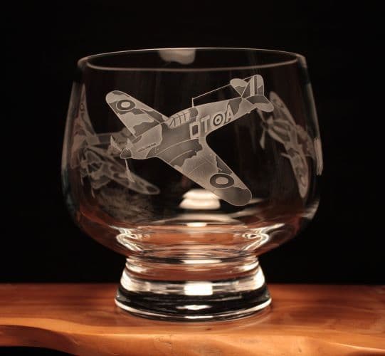 Spitfire, Hurricane and Lancaster WW2 Engraved Hand Made Glass Bowl