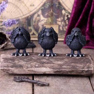 Three Wise Ravens 8.7cm See no Evil Hear no Evil Speak no Evil