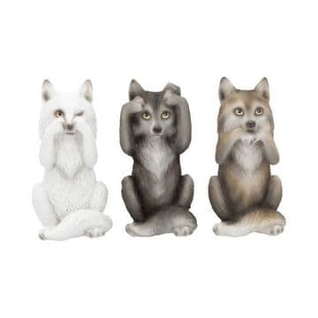 Three Wise Wolves 10cm See no Evil Hear no Evil Speak no Evil