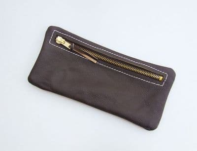 Real leather pencil case - Brown