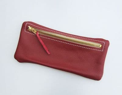 Real leather pencil case - Dark Red