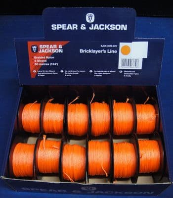 12 x Spear & Jackson Orange Braided Nylon Bricklayers Line 50 Metre Spools UK50M8