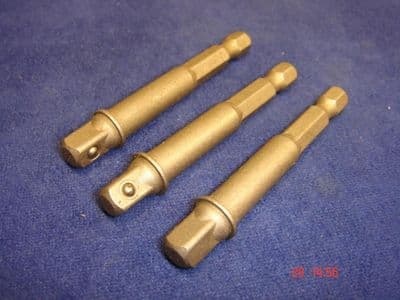 3 x 1/4'' Hex to 1/4'' Square Drive Socket Nut Adaptor Adaptors Cordless Drill