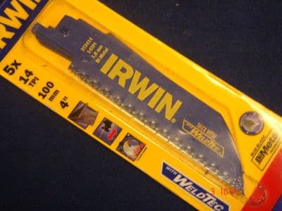 5 x Irwin Sabre Reciprocating Saw Blades 414R Thick Metal 100mm 14tpi Makita