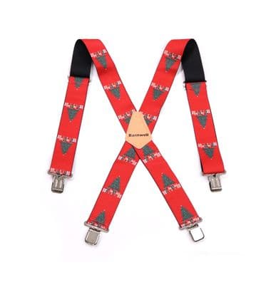Barnwell Christmas Xmas Tree Presents Trouser Braces Suspenders HD Metal Clip