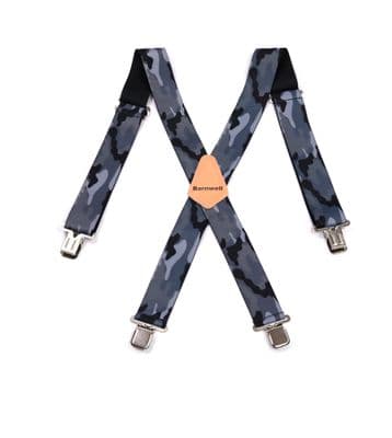 Barnwell Grey Camo Trouser Braces Suspenders Heavy Duty Metal Clips 50mm Wide