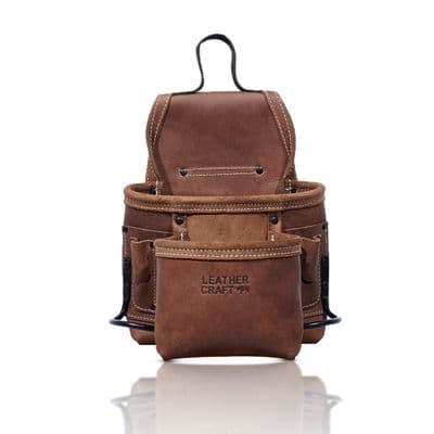 Leathercraft 2 Pocket Pouch Oiltan Leather Brown 4 Small Tool Nail Hammer Holder
